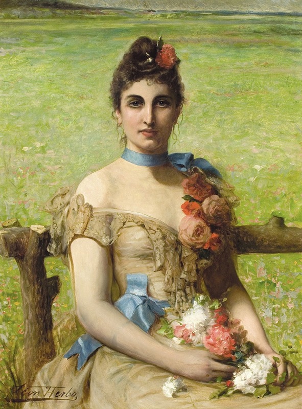 Léon Herbo - Portrait of Lady Holding a Posey