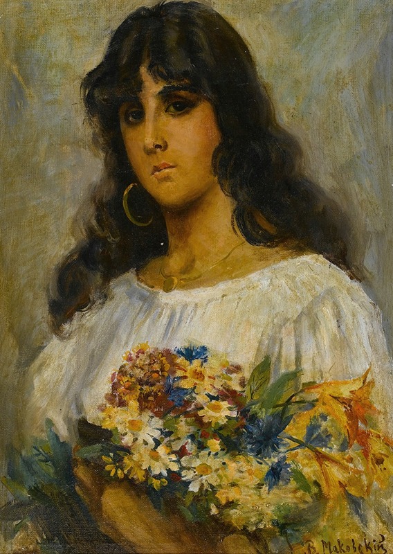 Manner of Vladimir Makovsky - Woman with Flowers