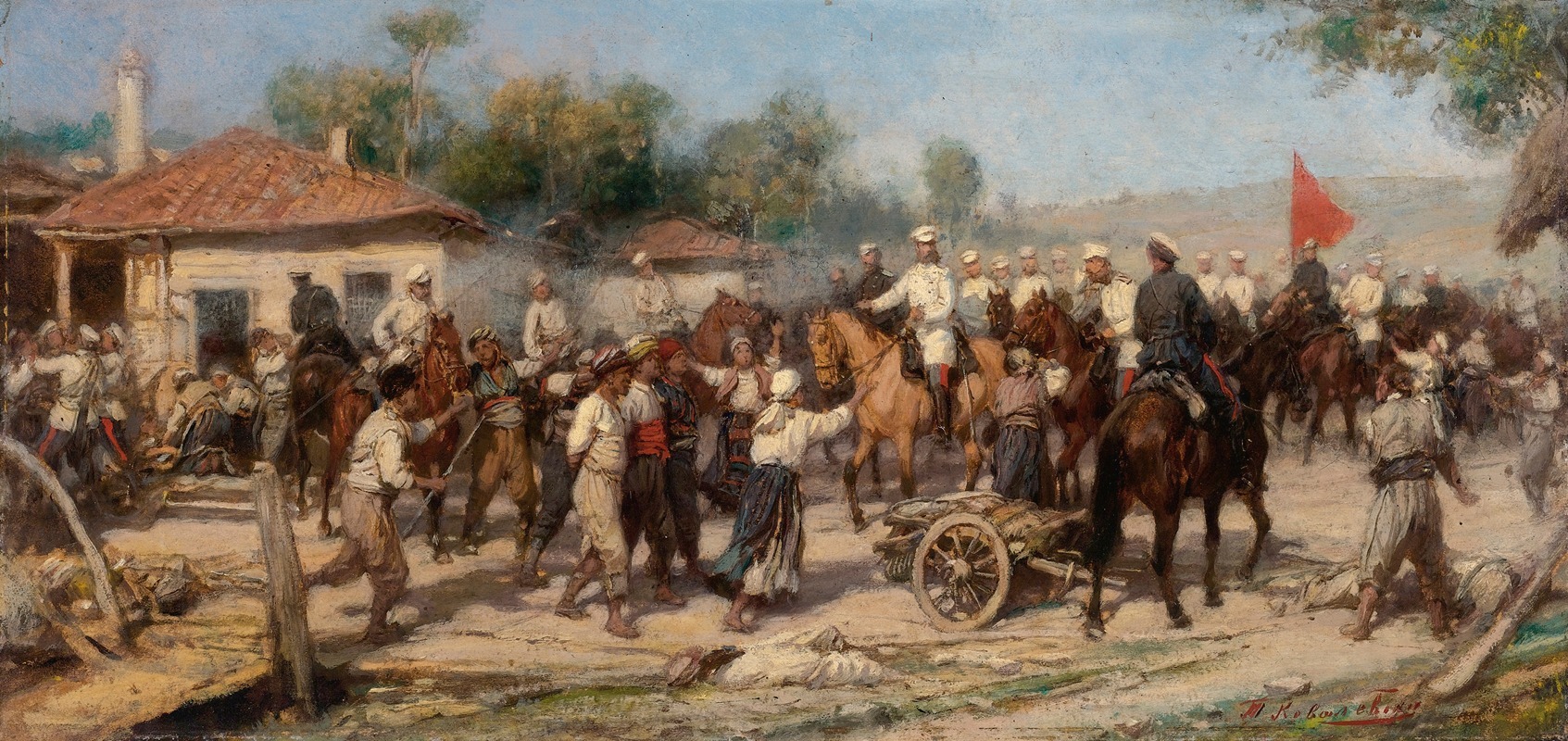 Pavel Osipovich Kovalevsky - An Episode From The 1877-78 War; Russian Troops Liberate A Balkan Village From The Turks