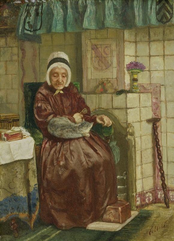 August Allebé - Old Woman by the Fireplace