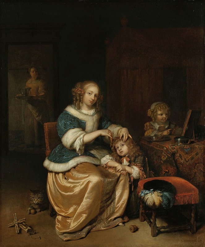 Caspar Netscher - Interior with a Mother Combing her Child’s Hair, Known as ‘Maternal Care’