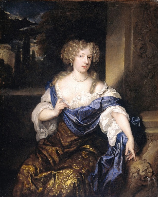 Caspar Netscher - Portrait of Helena Ctaharina de Witte 91661-95), wife of Iman mogge, lord of Haamstede