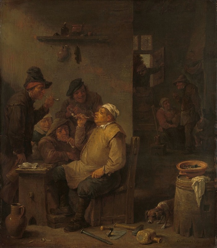 David Teniers The Younger - Mason Smoking with Companions in a Tavern