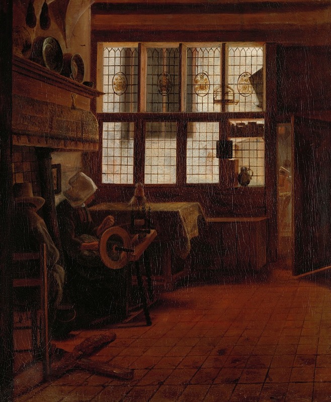 Esaias Boursse - Interior with Woman at the Spinning Wheel