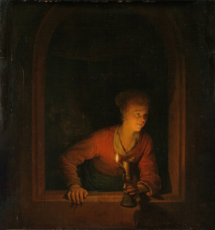 Gerrit Dou - Girl with an Oil Lamp at a Window