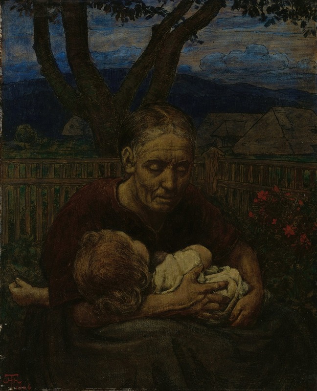Hans Thoma - Mother and Child in a garden