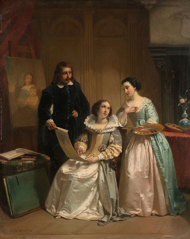 Hendrik Jacobus Scholten - Gerard van Honthorst Showing the Drawings of his Pupil Louise of Bohemia to Amalia van Solms