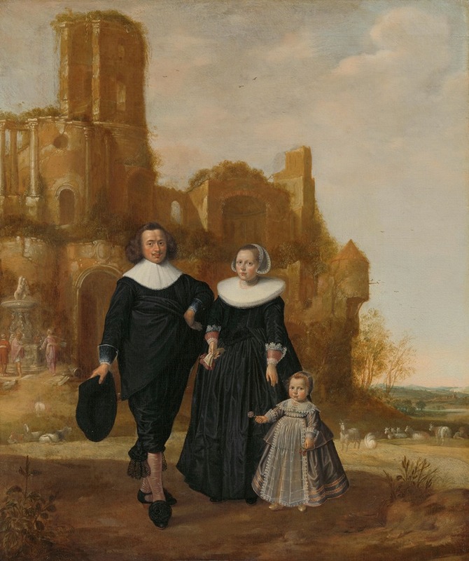 Herman Meynderts Doncker - Portrait of a Couple with their Child in a Landscape
