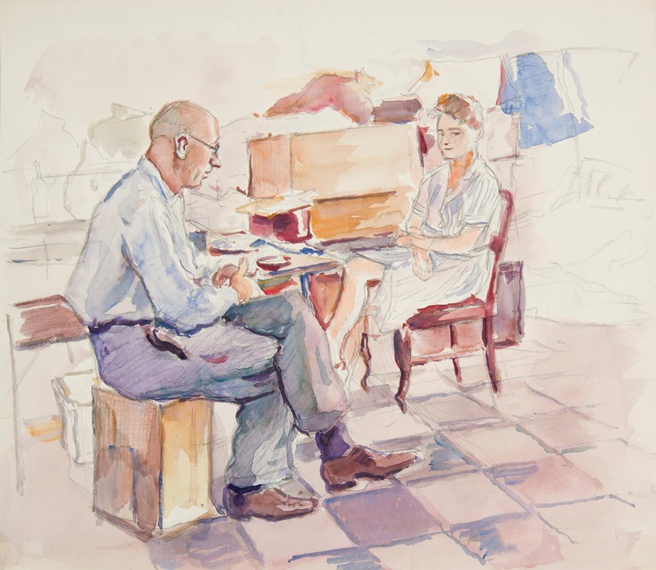 Ivan Ivanec - Studium sceny we wnętrzu – mężczyzna siedzący przy stole i kobieta siedząca na krześle