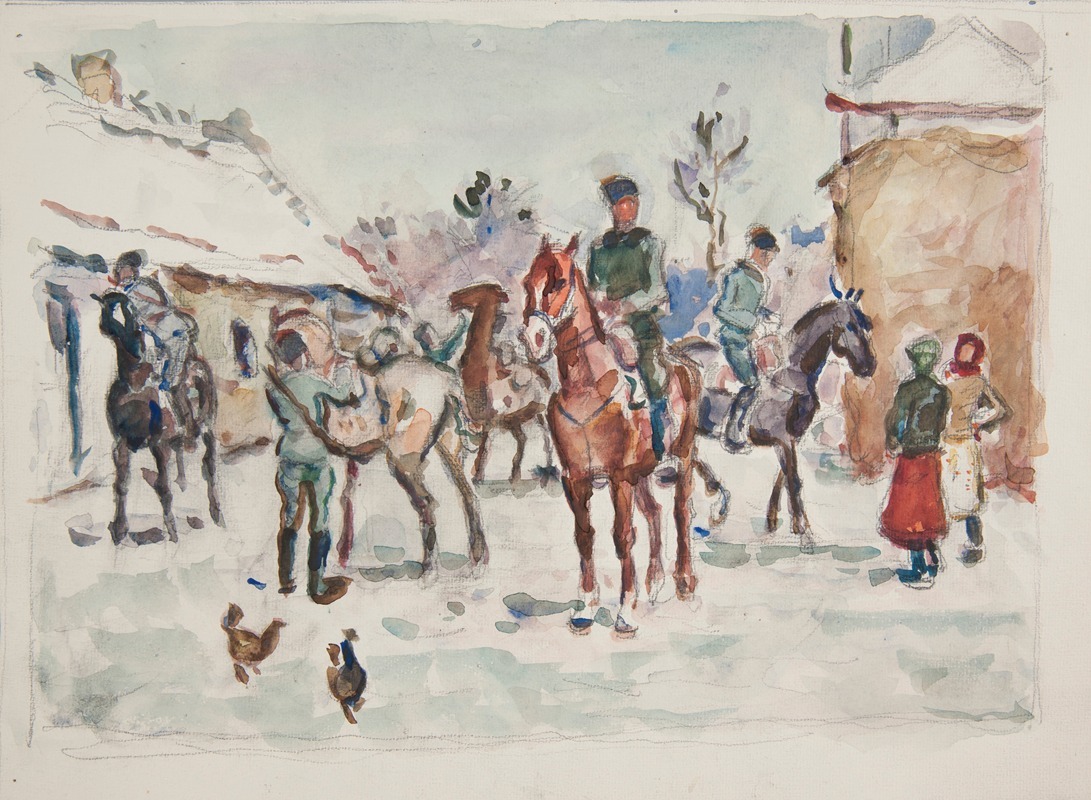 Ivan Ivanec - Żołnierze Ukraińskich Strzelców Siczowych na koniach, wjeżdżający do wioski