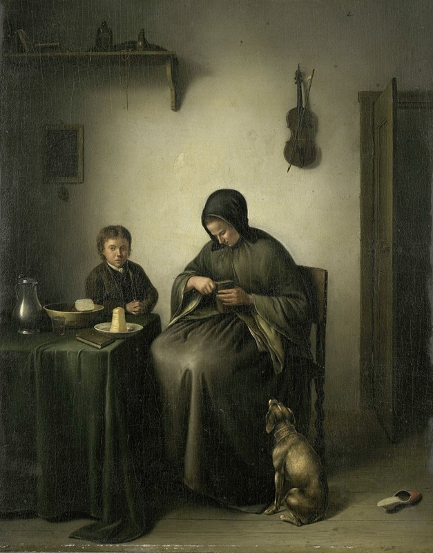 Johannes Christiaan Janson - A Woman Slicing Bread