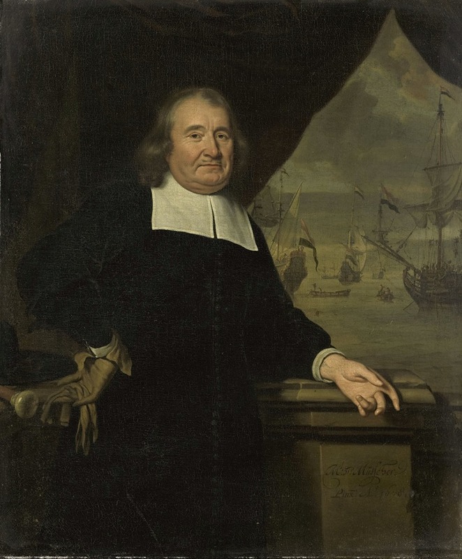 Michiel Van Musscher - Portrait of a captain or ship-owner