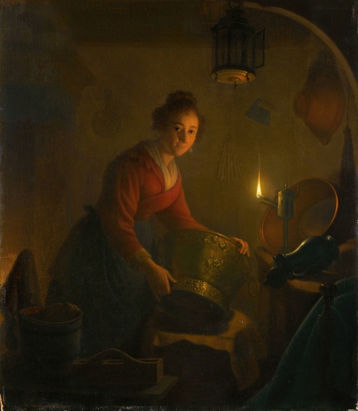 Michiel Versteegh - A Woman in a Kitchen by Candlelight