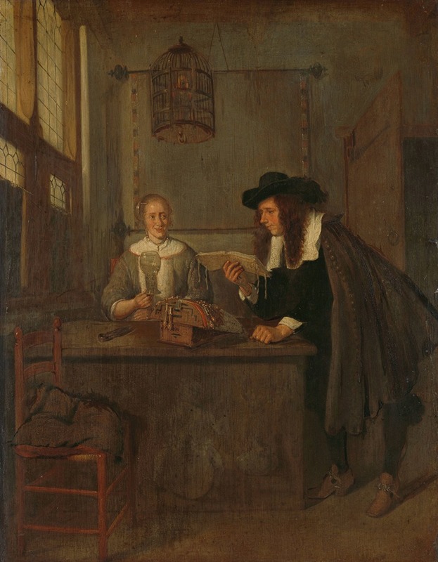 Quirijn Van Brekelenkam - Interior with Lace-Worker and a Visitor