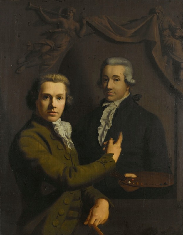 Willem Bartel van der Kooi - Self Portrait, Pointing at a Portrait of the Artist’s deceased Colleague Dirk Jacobsz Ploegsma (1769-91)