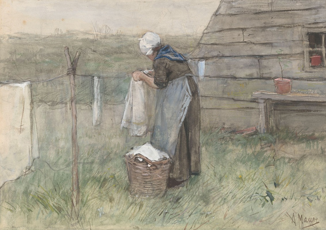 Anton Mauve - Vrouw bij een waslijn