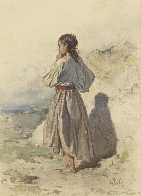August von Pettenkofen - Hongaarse vrouw, staande driekwart naar links, op de rug gezien