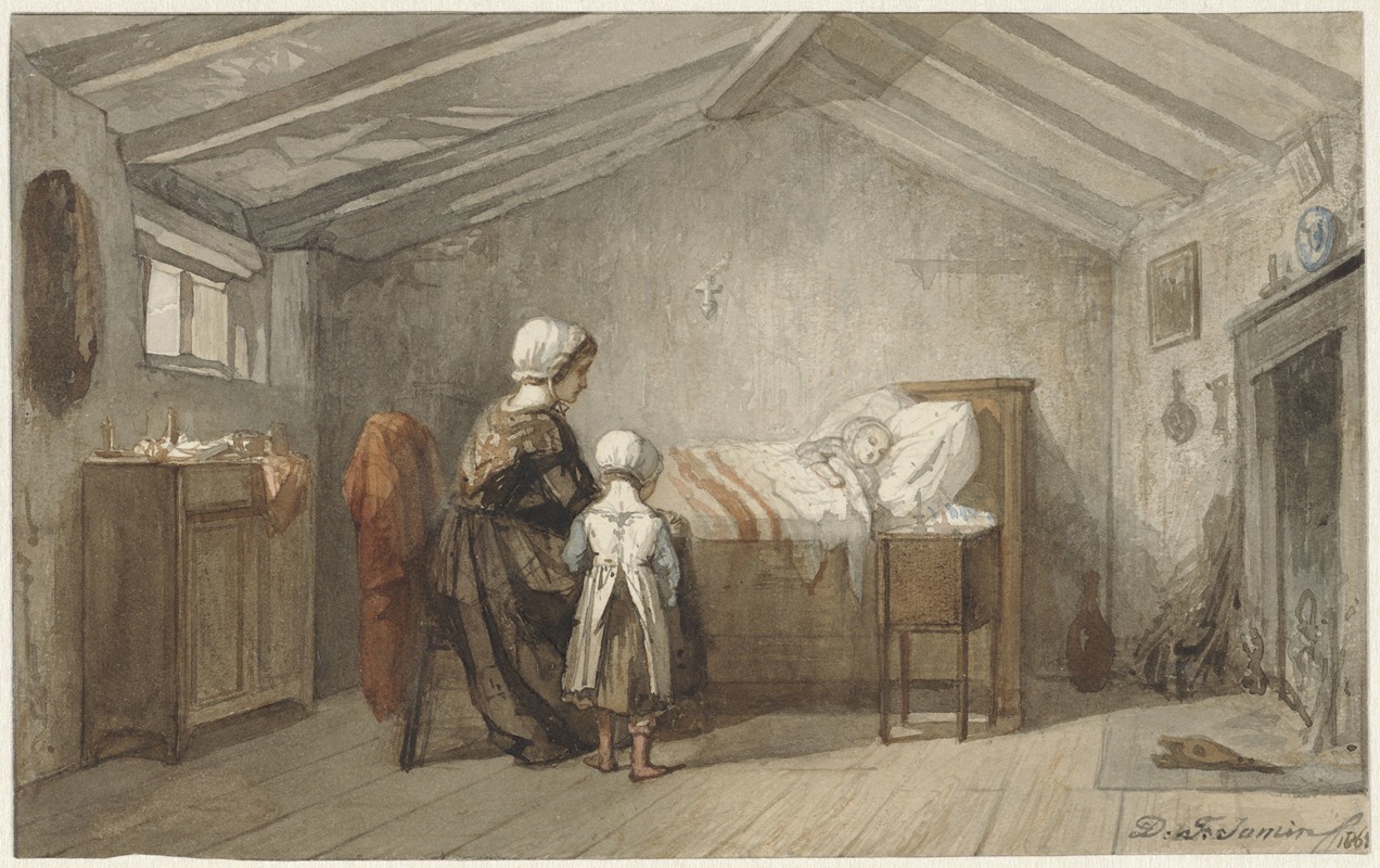 Diederik Franciscus Jamin - Moeder en dochter bij het ziekbed van een kind
