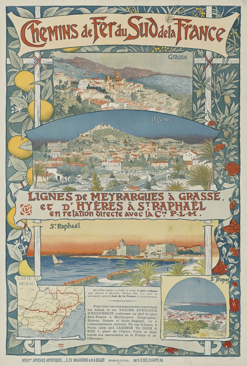 Eugène Grasset - Chemins de fer du Sud de la France… Lignes de Meyrargues à Grasse