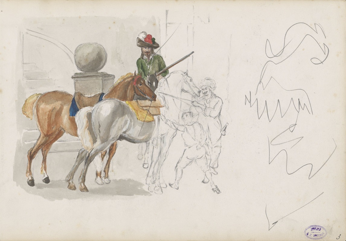 George Hendrik Breitner - Drie mannen en een jongen bij drie paarden