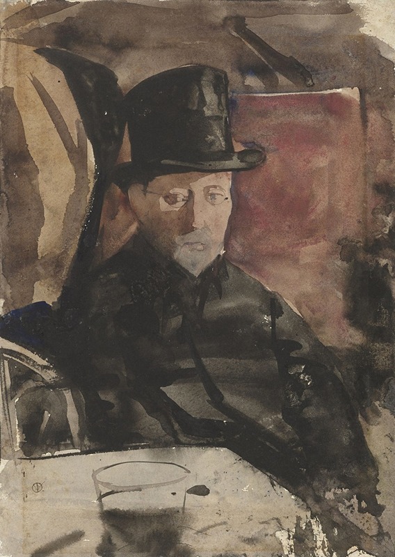 Gerrit Willem Dijsselhof - Zittende man met hoge hoed in een café