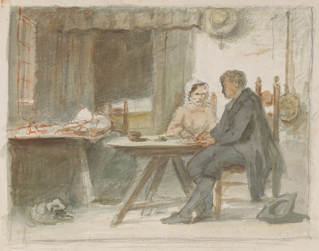 Hendrik Valkenburg - Schrijvende man en een vrouw aan een tafel