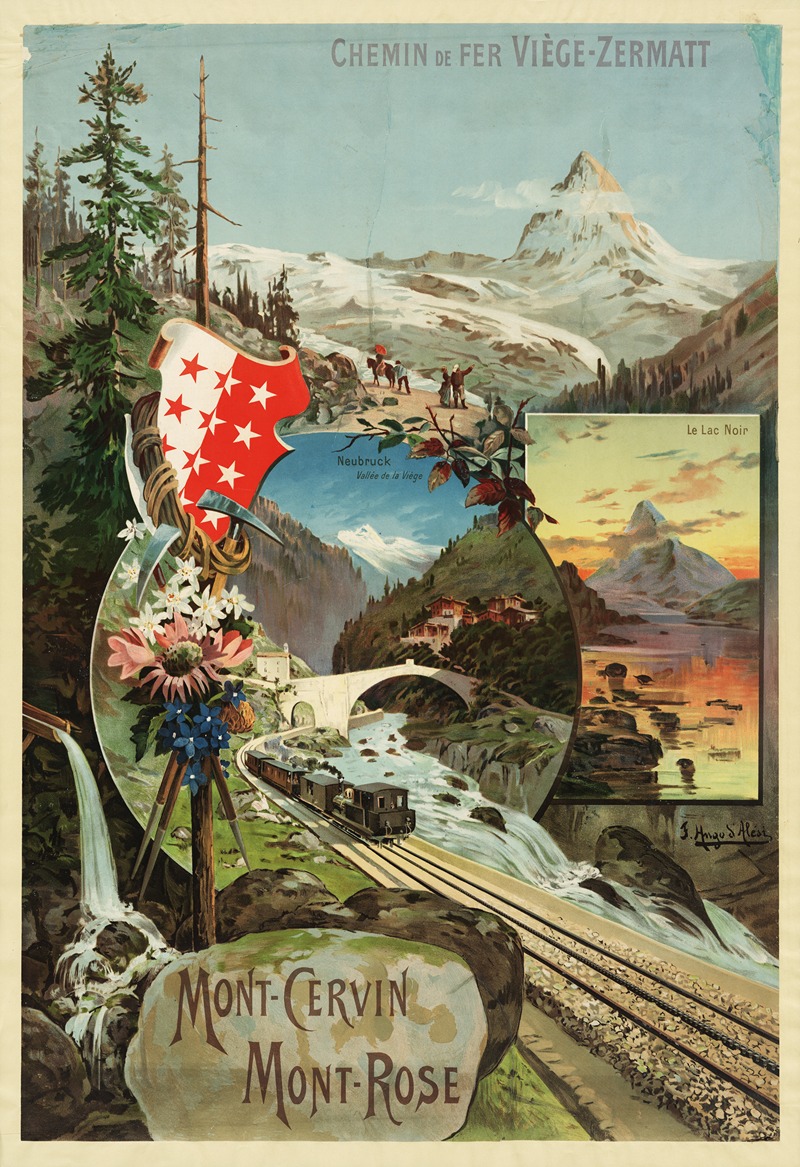 Frederic Hugo d' Alési - Mont Cervin, Mont Rose. Chemin de fer Viège-Zermatt