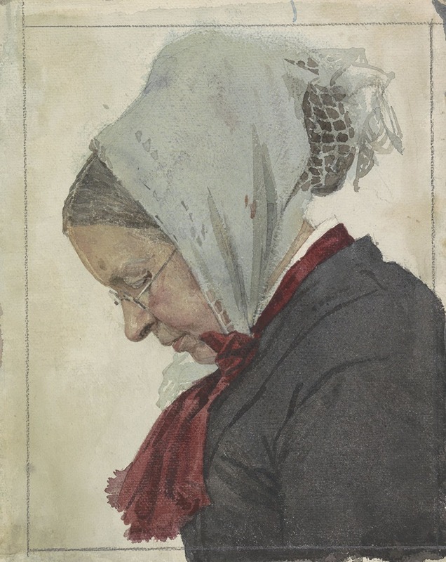 Jan Veth - Oude vrouw met hoofddoek en rode sjaal