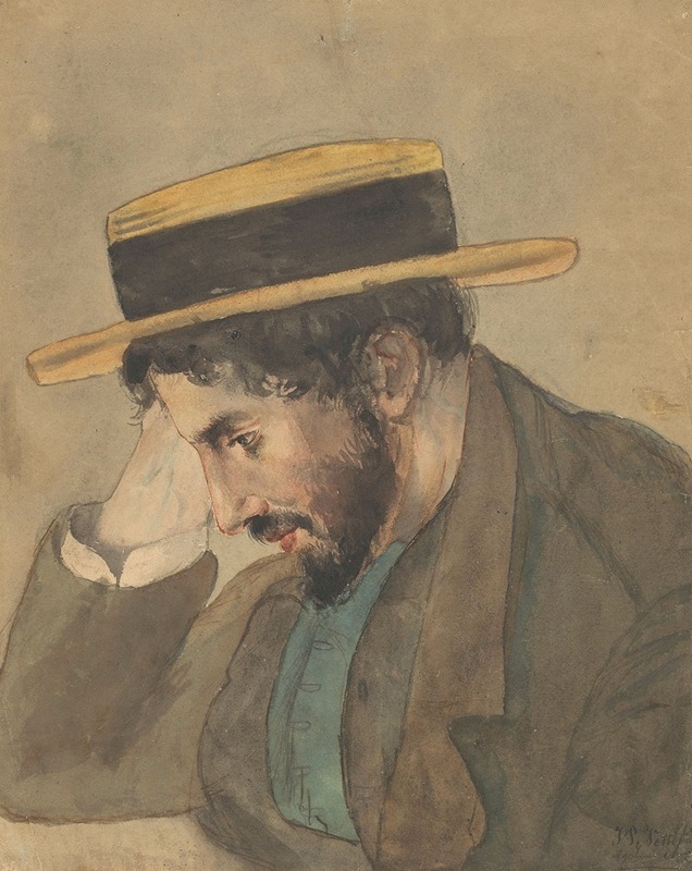 Jan Veth - Portret van een jongeman met strooien hoed