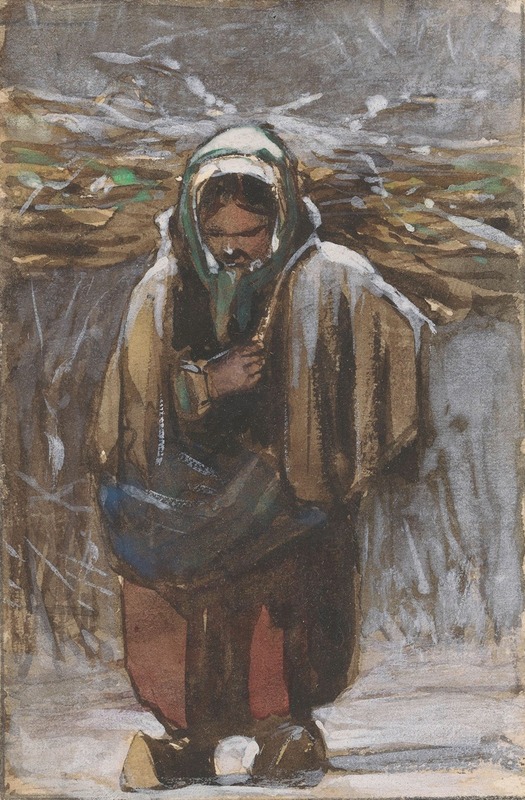 Jan Weissenbruch - Boerin met sprokkelhout op haar rug in winterlandschap
