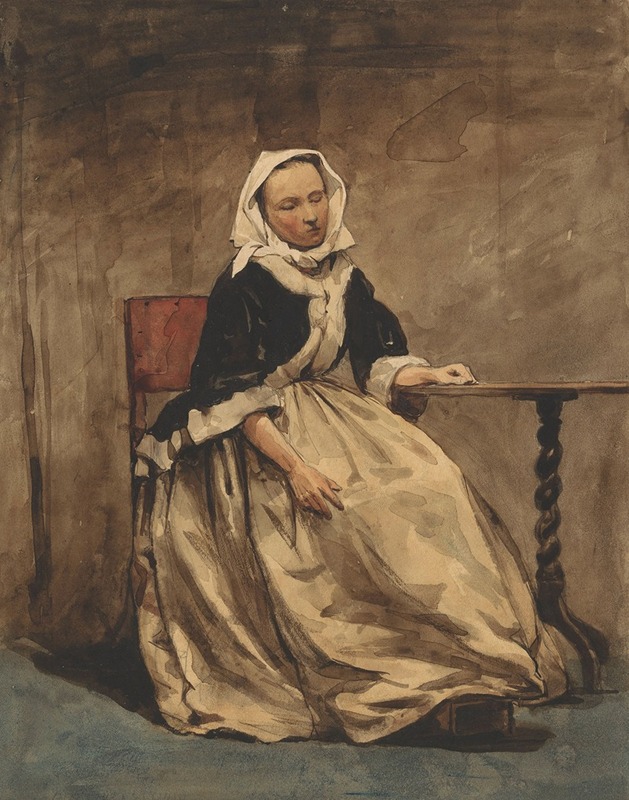 Jan Weissenbruch - Zittende vrouw naast een kleine tafel