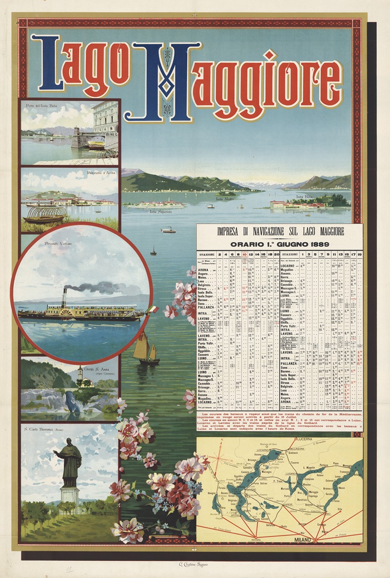 Gabriele Chiattone - Lago Maggiore. Impresa di Navigazione sul Lago Maggiore. Orario 1. Giugno 1889