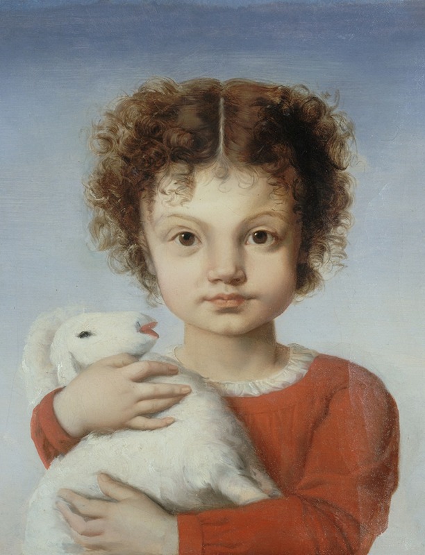 Joséphine Calamatta - Portrait de Lina Calamatta enfant, avec un agneau dans les bras