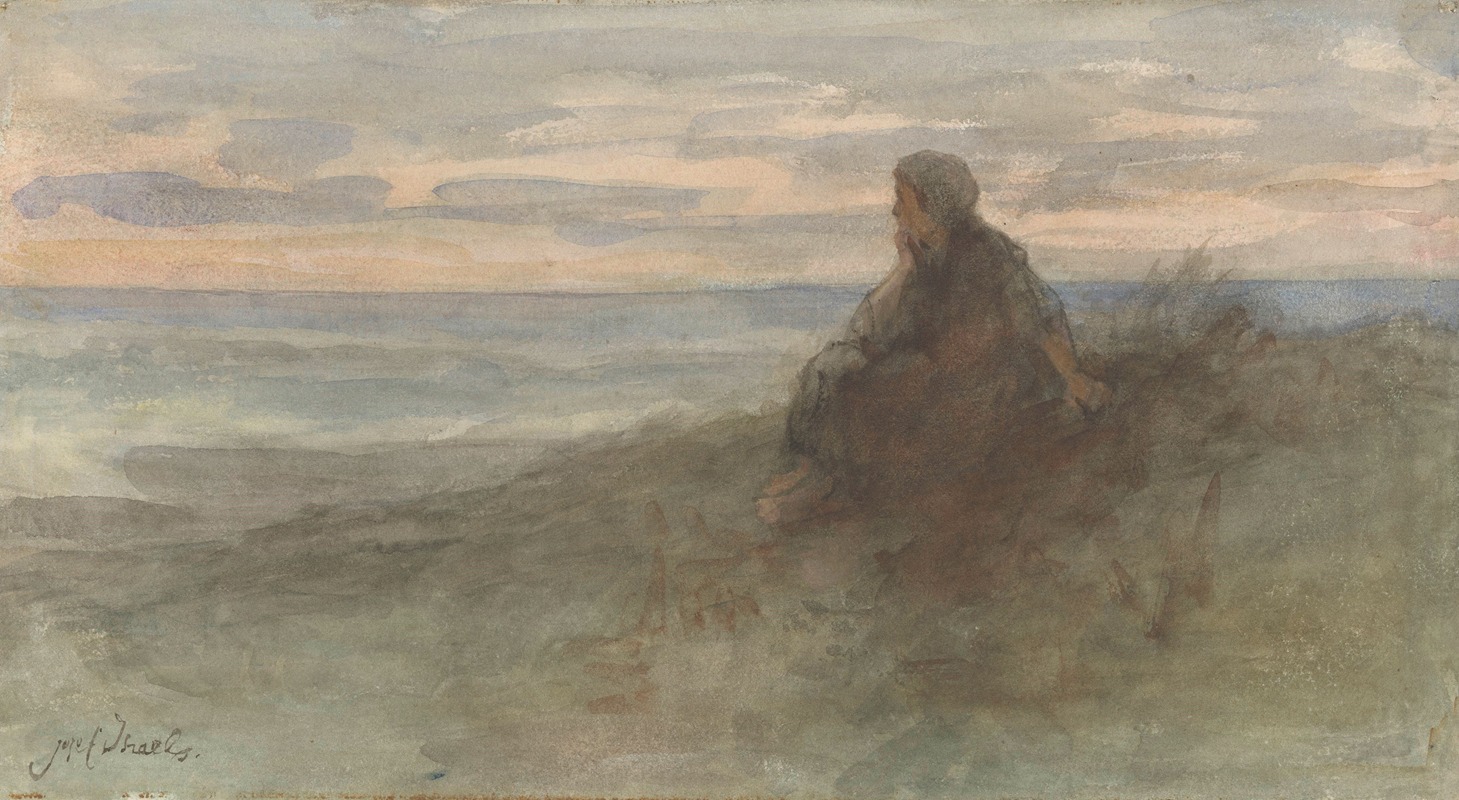 Jozef Israëls - Zittende vrouw op een duin bij zee