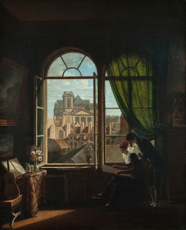 Louise Adéone Drölling - Intérieur d’artiste, avec vue sur la façade de l’église de Saint-Eustache