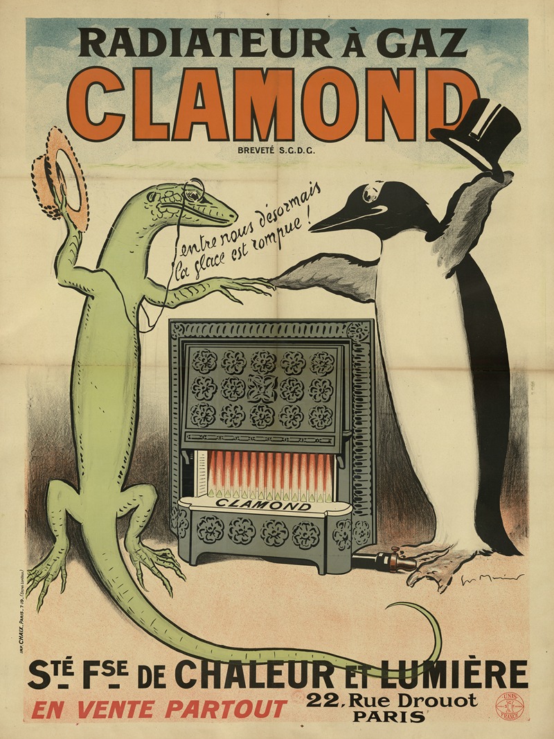 Georges Meunier - Radiateur à gaz Clamond. Société française de chaleur et lumière, 22, rue Drouot, Paris