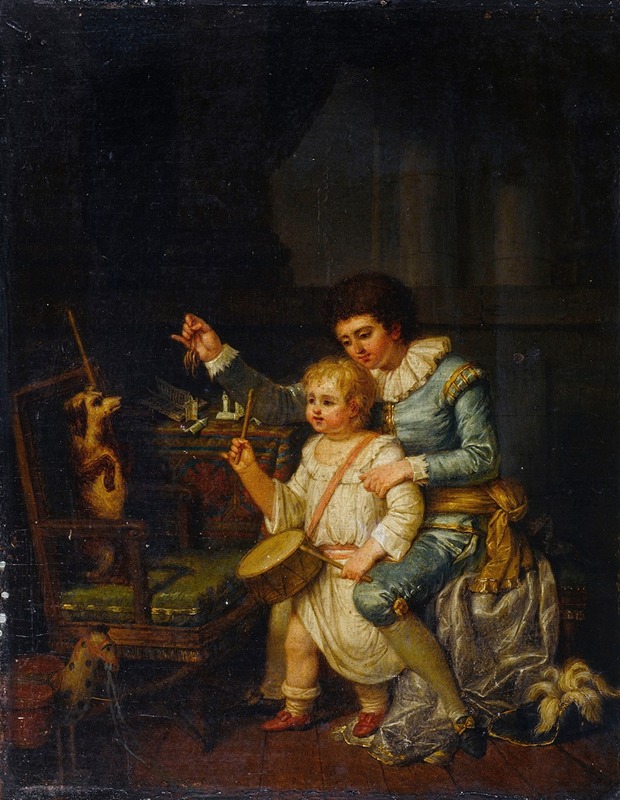 Nicolas-André Monsiau - Enfants jouant avec un chien