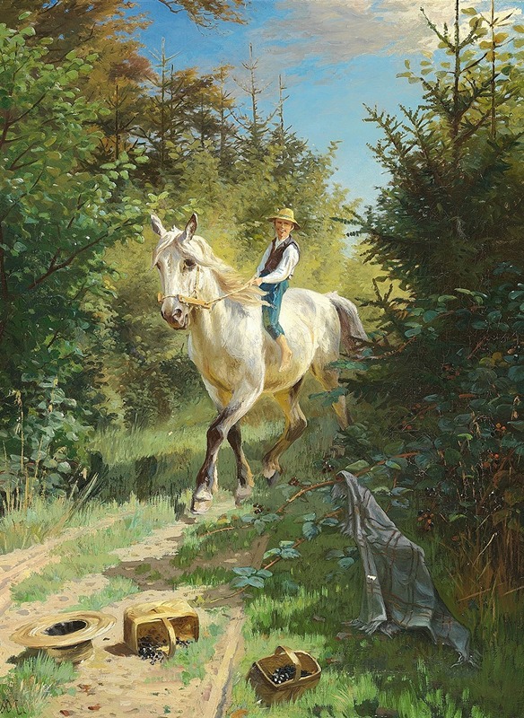 Adolf Mackeprang - Dreng på en hvid hest i skoven