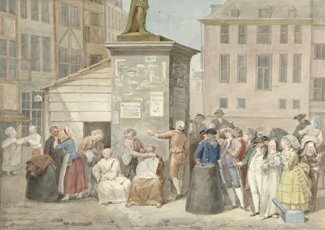 Aert Schouman - Plein met monniken en nonnen tijdens de revolutie in België, 20 oktober 1787
