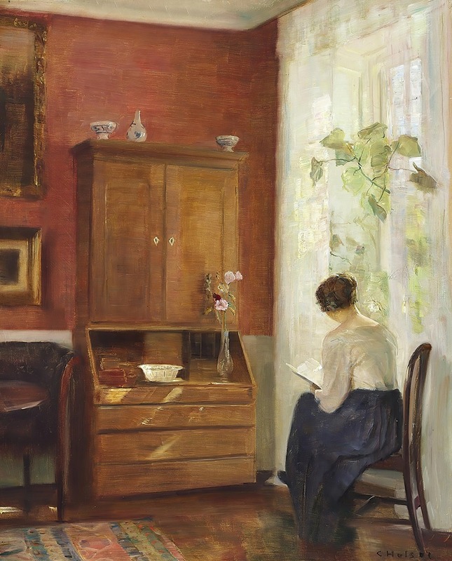Carl Holsøe - Interiør med læsende kvinde ved vinduet