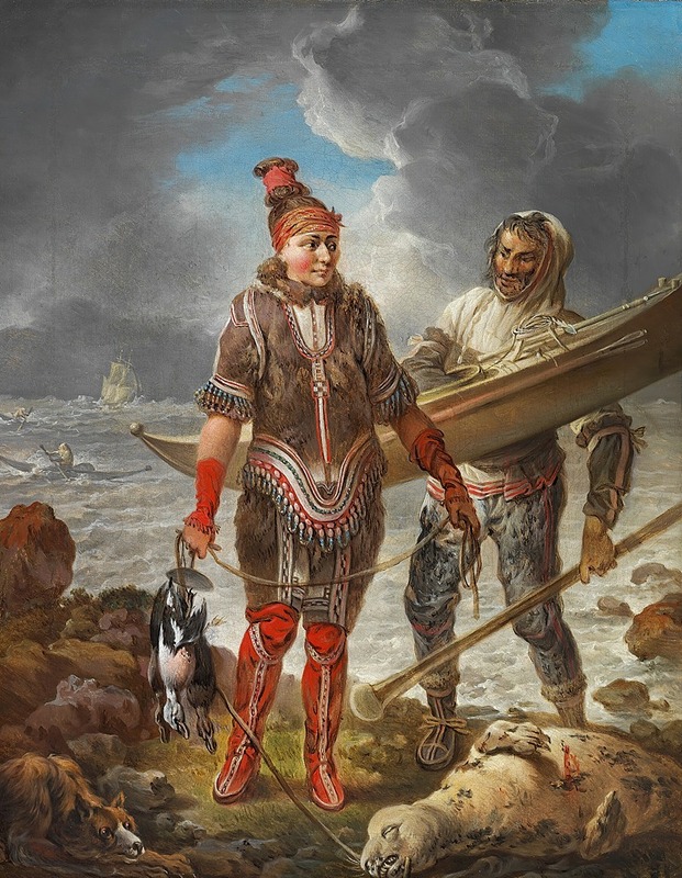 Christian August Lorentzen - En Grönlandsk Fisker og Fiskerinde efter Naturen