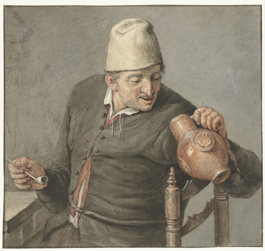 Cornelis Dusart - Roker, kijkend in een kruik