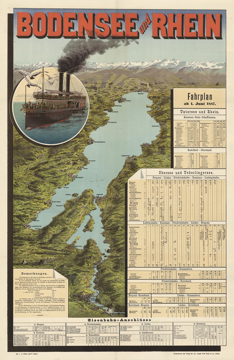 Johannes Weber - Bodensee und Rhein. Fahrplan ab 1. Juni 1887