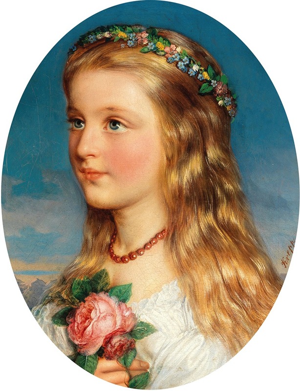 Friedrich Krepp - Portrait of a Girl with Flowers and Roses