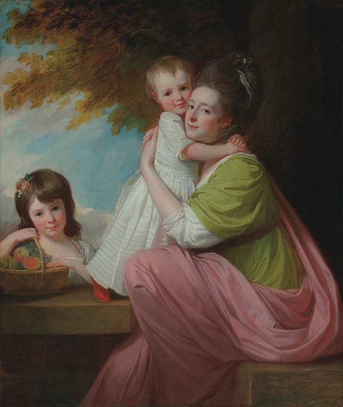 George Romney - Group portrait of Dorothy Stables (1753-1832), with her daughters, Harriet (1774-1827) and Maria (1775-1821), in a wooded landscape