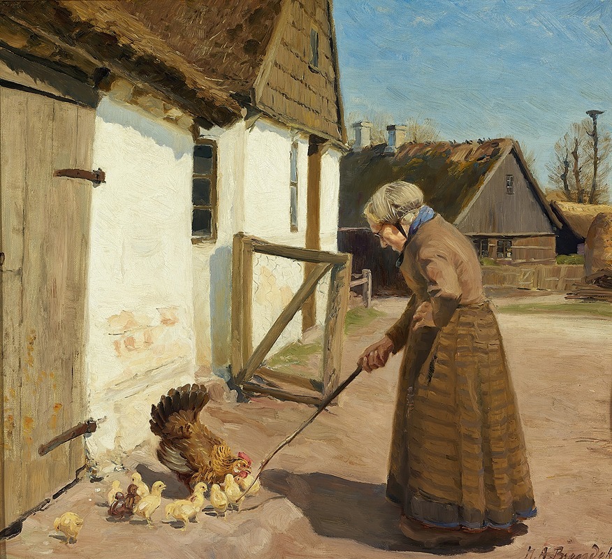 Hans Andersen Brendekilde - En høne med sine kyllinger