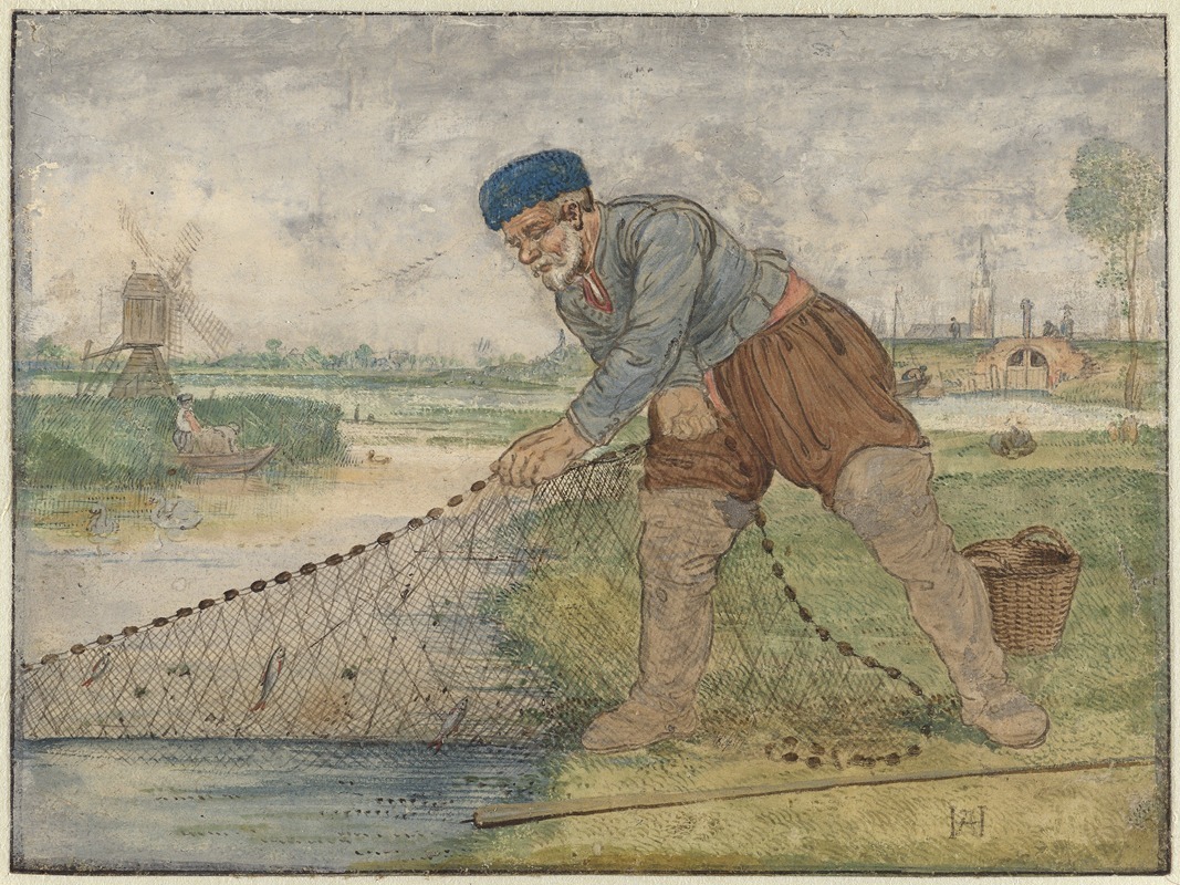 Hendrick Avercamp - A Fisherman Hauling in his Net