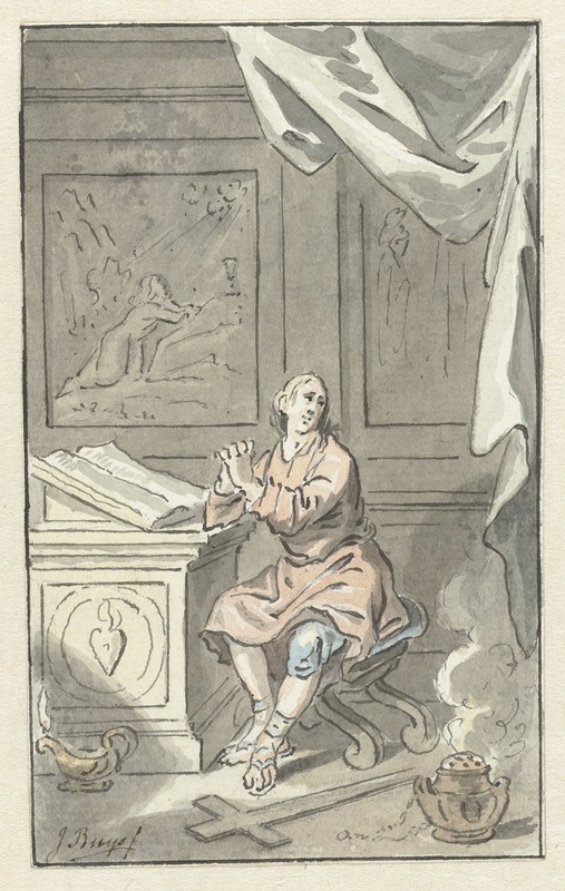 Jacobus Buys - Zittende man met gevouwen handen, achter een bijbel