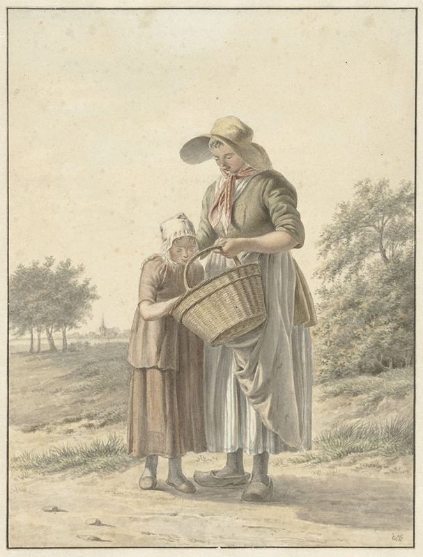 Johan Christiaan Willem Safft - Vrouw en meisje op een landweg