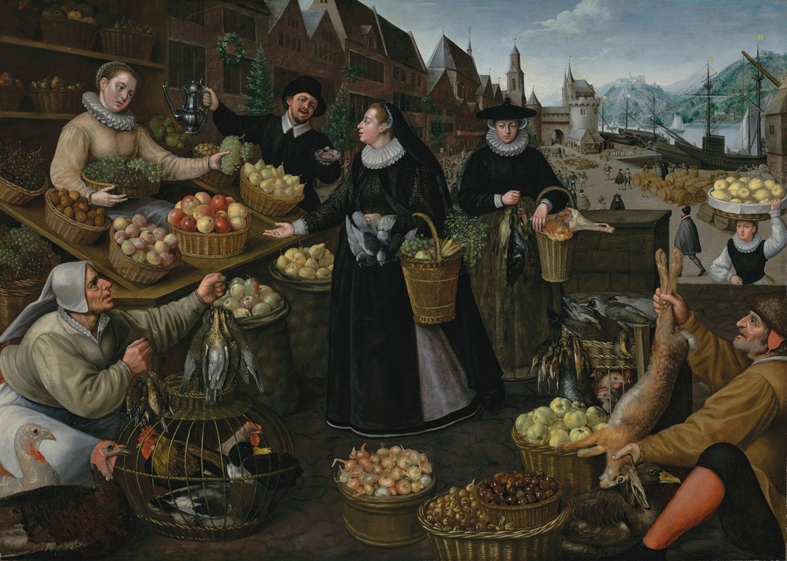 Lucas van Valckenborch - Allegory of Autumn; A fruit and vegetable stall above the Weinmarkt in Frankfurt